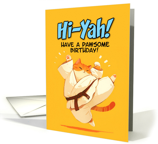 Happy Birthday Cartoon Karate Kick Ginger Cat card (1871704)
