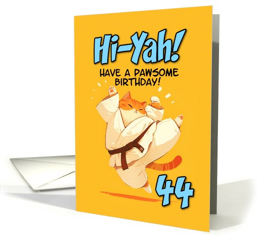 44 Years Old Happy Birthday Cartoon Karate Kick Ginger Cat card