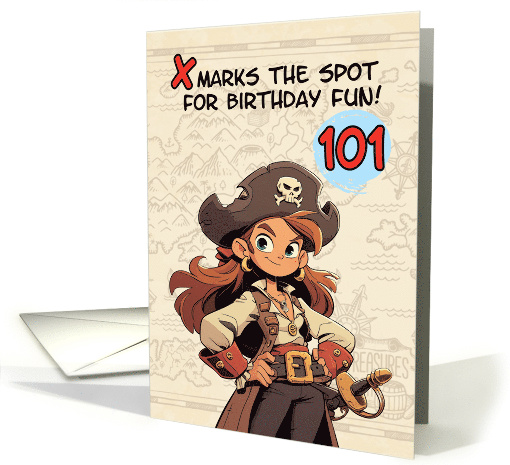 101 Years Old Happy Birthday Cartoon Female Pirate Captain card