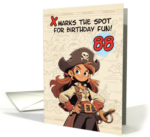 88 Years Old Happy Birthday Cartoon Female Pirate Captain card