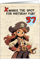 37 Years Old Happy Birthday Cartoon Female Pirate Captain card