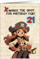 21 Years Old Happy Birthday Cartoon Female Pirate Captain card