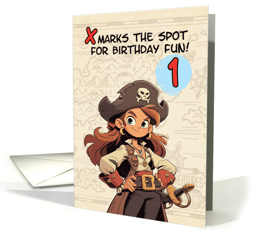 1 Year Old Happy Birthday Cartoon Female Pirate Captain card (1872858)