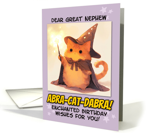 Great Nephew Happy Birthday Kawaii Wizard Magical Ginger Cat card