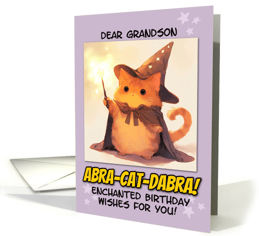 Grandson Happy Birthday Kawaii Wizard Magical Ginger Cat card