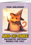Girlfriend Happy Birthday Kawaii Wizard Magical Ginger Cat card