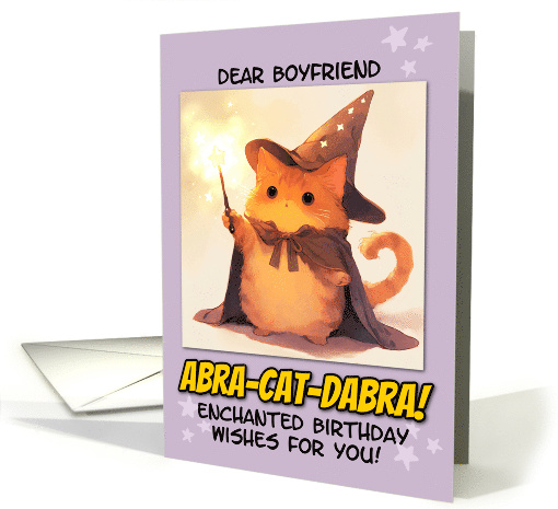 Boyfriend Happy Birthday Kawaii Wizard Magical Ginger Cat card