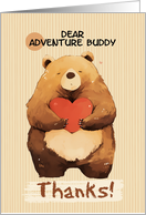 Adventure Buddy Thanks Cute Cartoon Bear with Heart card
