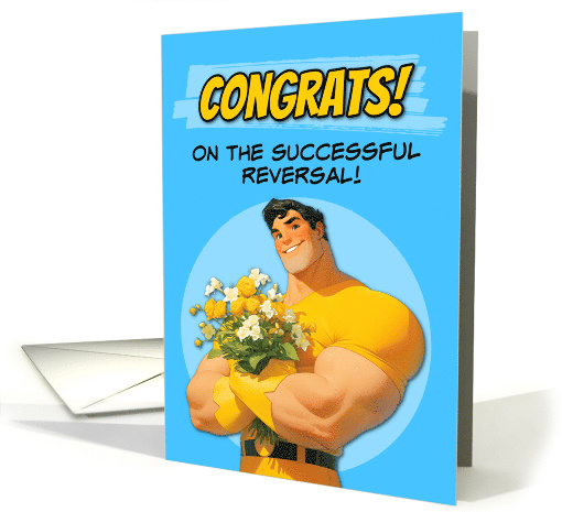 Congrats Vasectomy Reversal Cute Cartoon Super Hero with Flowers card