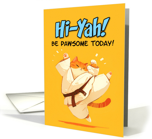 Hi Hello Pawsome Cartoon Karate Kick Ginger Cat card (1875738)