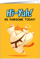 Hi Hello Pawsome Cartoon Karate Kick Ginger Cat card