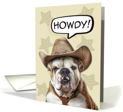 Hi Hello Cute English Bulldog with Cowboy Hat card (1875752)