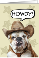 Hi Hello Cute English Bulldog with Cowboy Hat card