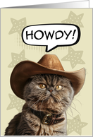 Hi Hello Cute Exotic Shorthair Cat with Cowboy Hat card
