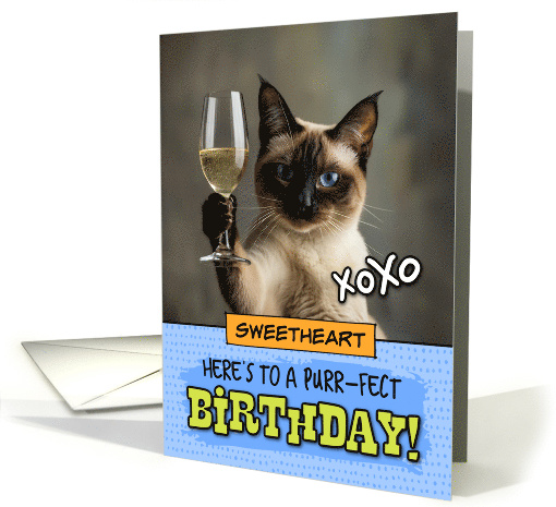 Sweetheart Happy Birthday Siamese Cat Champagne Toast card (1877070)
