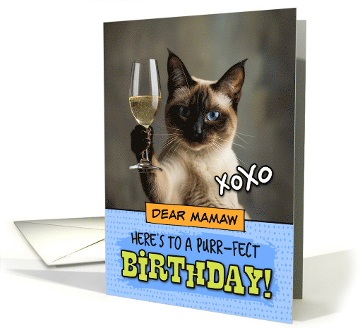 Mamaw Happy Birthday Siamese Cat Champagne Toast card (1877272)