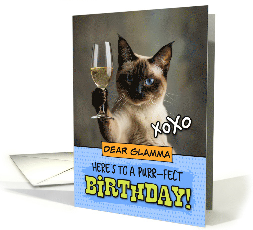 Glamma Happy Birthday Siamese Cat Champagne Toast card (1877566)