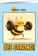 Twin Bee Strong Cartoon Bee with Barbell Encouragement card