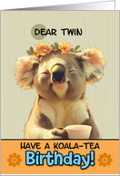 Twin Happy Birthday Blissful Koala Bear with Cup of Tea card