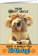Great Uncle Happy Birthday Blissful Koala Bear with Cup of Tea card