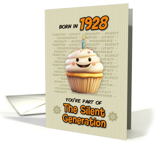 Happy Birthday Born in 1928 Silent Generation Cupcake with Candle card