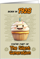 Happy Birthday Born in 1928 Silent Generation Cupcake with Candle card