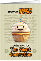 Happy Birthday Born in 1930 Silent Generation Cupcake with Candle card