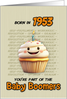 Happy Birthday Born in 1953 Baby Boomers Cupcake with Candle card