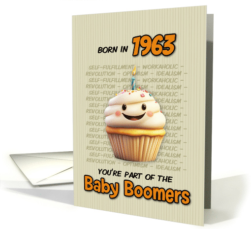 Happy Birthday Born in 1963 Baby Boomers Cupcake with Candle card