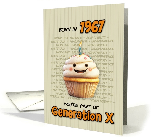 Happy Birthday Born in 1967 Generation X Cupcake with Candle card