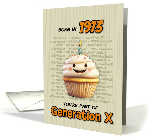 Happy Birthday Born in 1973 Generation X Cupcake with Candle card