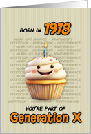 Happy Birthday Born in 1978 Generation X Cupcake with Candle card
