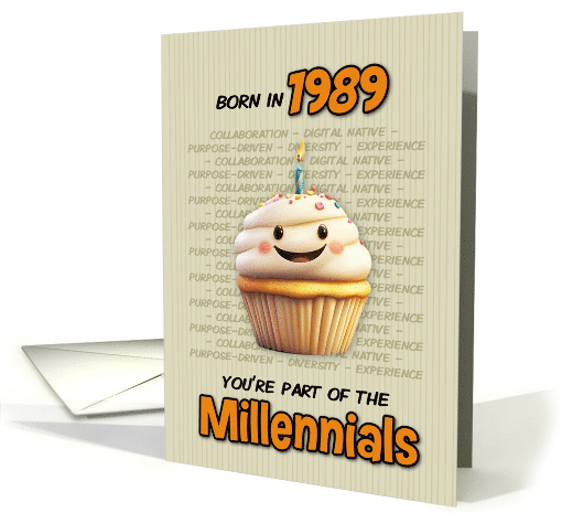 Happy Birthday Born in 1989 Millennial Cupcake with Candle card
