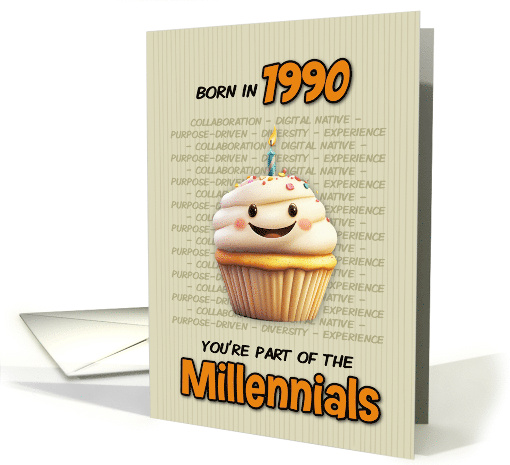 Happy Birthday Born in 1990 Millennial Cupcake with Candle card