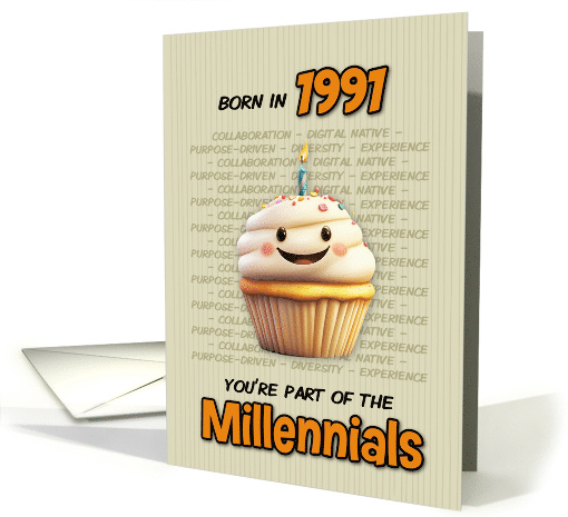 Happy Birthday Born in 1991 Millennial Cupcake with Candle card