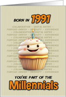 Happy Birthday Born in 1991 Millennial Cupcake with Candle card