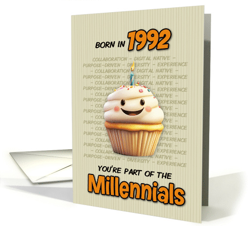 Happy Birthday Born in 1992 Millennial Cupcake with Candle card