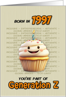 Happy Birthday Born in 1997 Generation Z Cupcake with Candle card