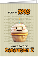 Happy Birthday Born in 1998 Generation Z Cupcake with Candle card