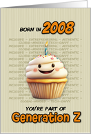 Happy Birthday Born in 2008 Generation Z Cupcake with Candle card