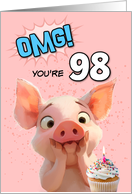 98 Years Old Happy Birthday Piglet with Cupcake card