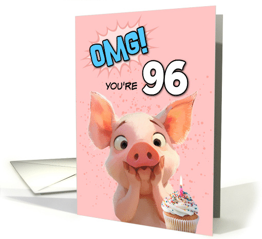 96 Years Old Happy Birthday Piglet with Cupcake card (1884764)