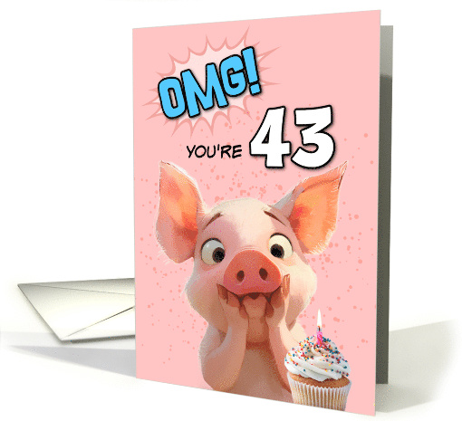 43 Years Old Happy Birthday Piglet with Cupcake card (1885832)