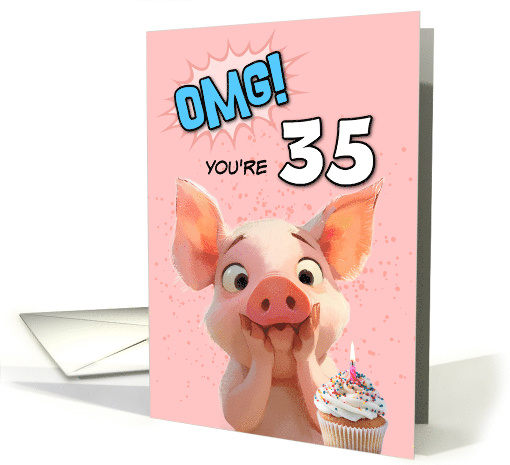 35 Years Old Happy Birthday Piglet with Cupcake card (1885848)