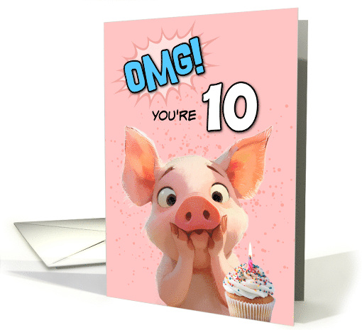 10 Years Old Happy Birthday Piglet with Cupcake card (1885896)