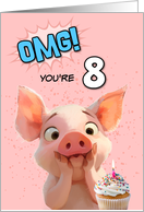 8 Years Old Happy Birthday Piglet with Cupcake card