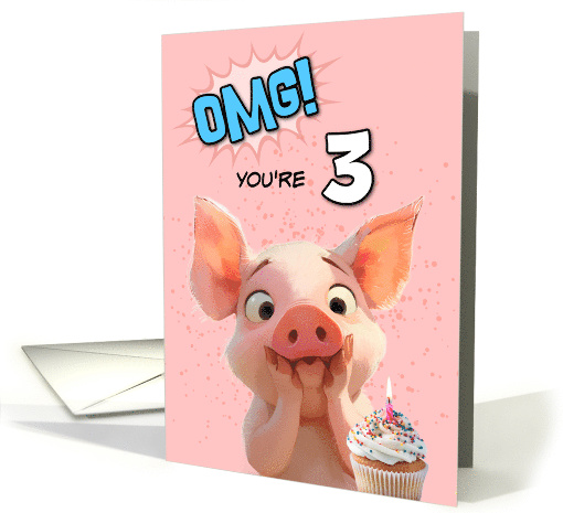 3 Years Old Happy Birthday Piglet with Cupcake card (1885910)