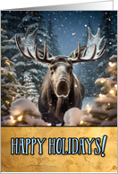 Happy Holidays Moose in the Snow card