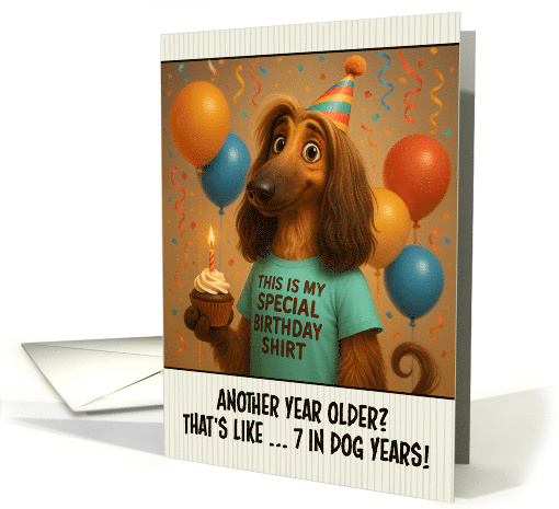 Happy Birthday Afghan Hound with T Shirt and Cupcake card (1921314)