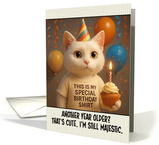 Happy Birthday White Cat with T Shirt and Cupcake card (1922690)